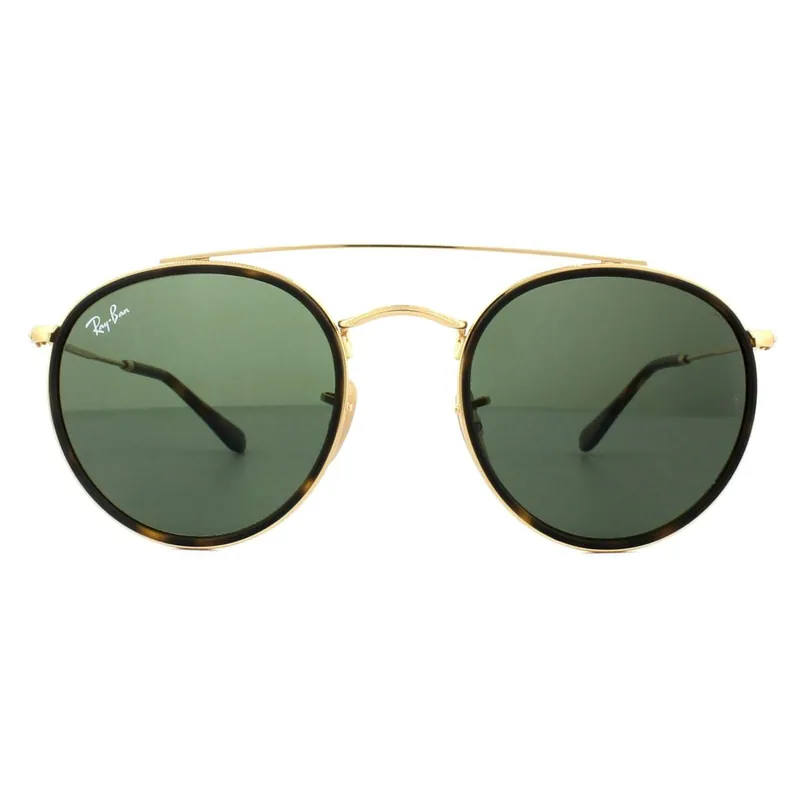 Round Gold Green Round Double Bridge 3647N Sunglasses - Ray-Ban