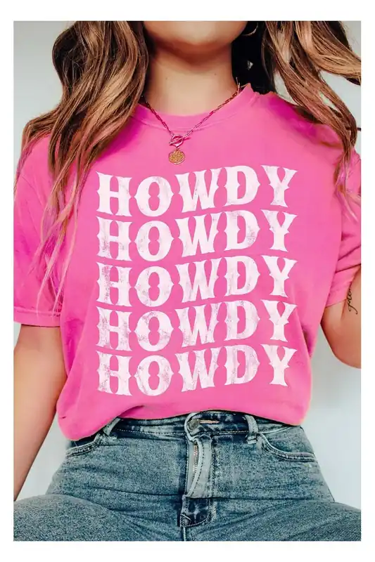 Sachet Pink Howdy Graphic Western Crew Neck Tee - Everyday The Label