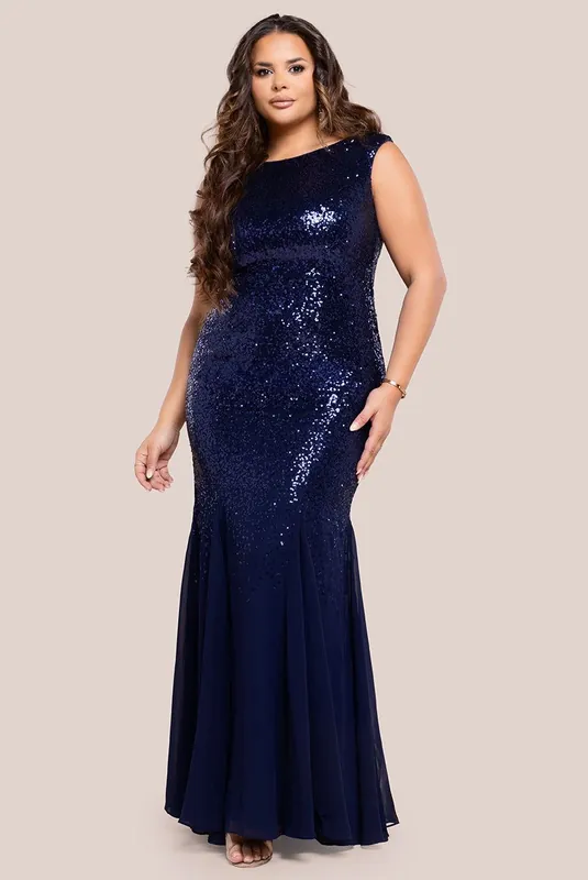 Chiffon & Sequin Embroidered Bardot Maxi Dress - Goddiva