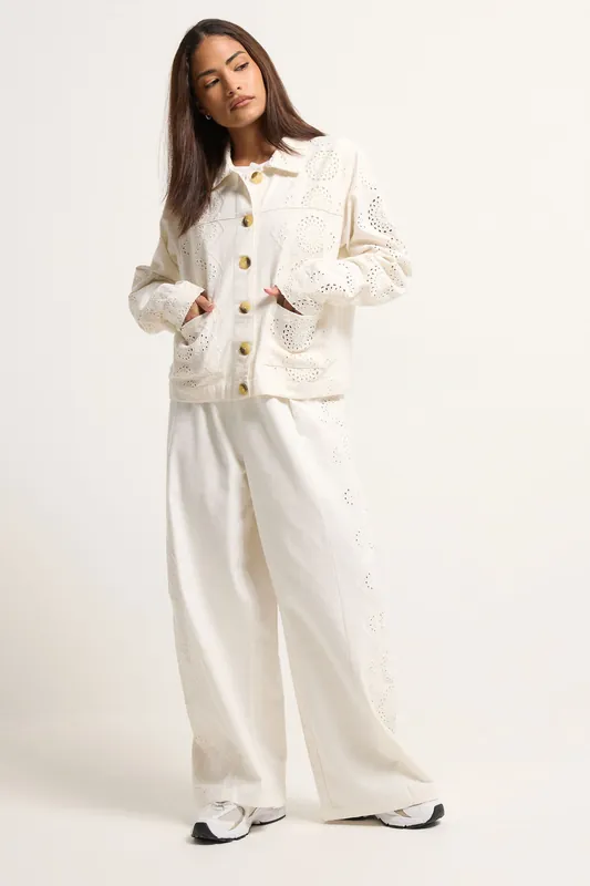 Petite Embroidered Wide Leg Trousers - PixieGirl