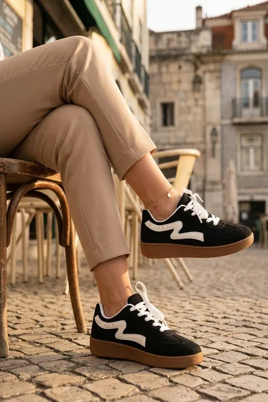 Poppy Womens Retro Stripe Gum Sole Trainers - IKRUSH