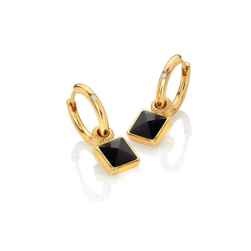 HD X Golden Edit Black Onyx Earrings - Hot Diamonds