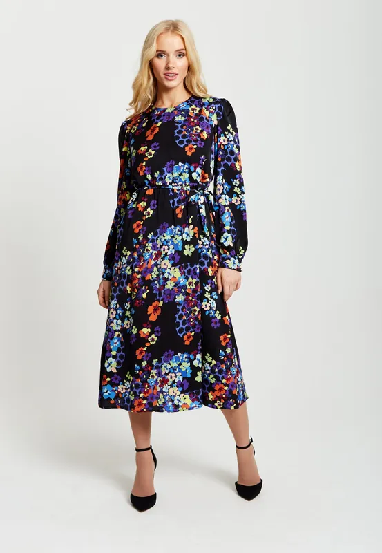 Speckle Floral Print Midi Dress - Liquorish