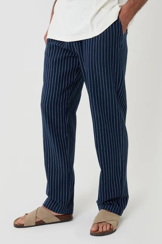 Stripe Straight Leg Cotton Trousers - Threadbare