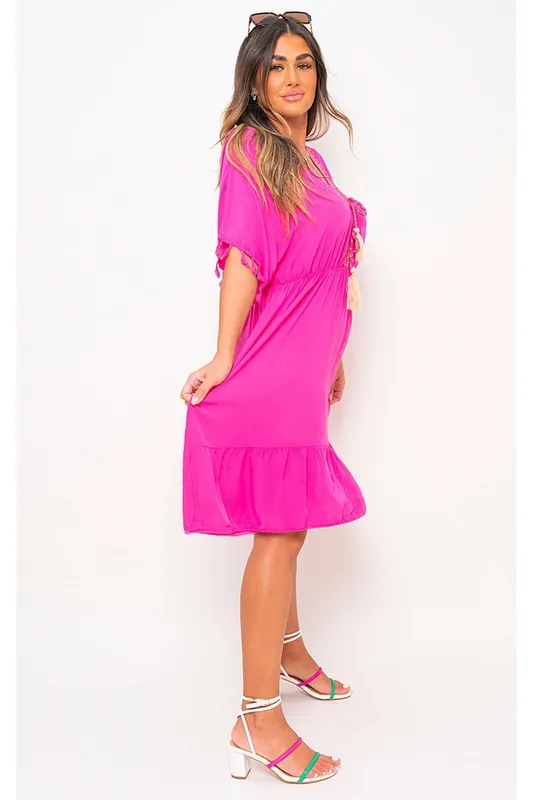 Maja V-neck Short Sleeve Midi Dress With Tassel Detail