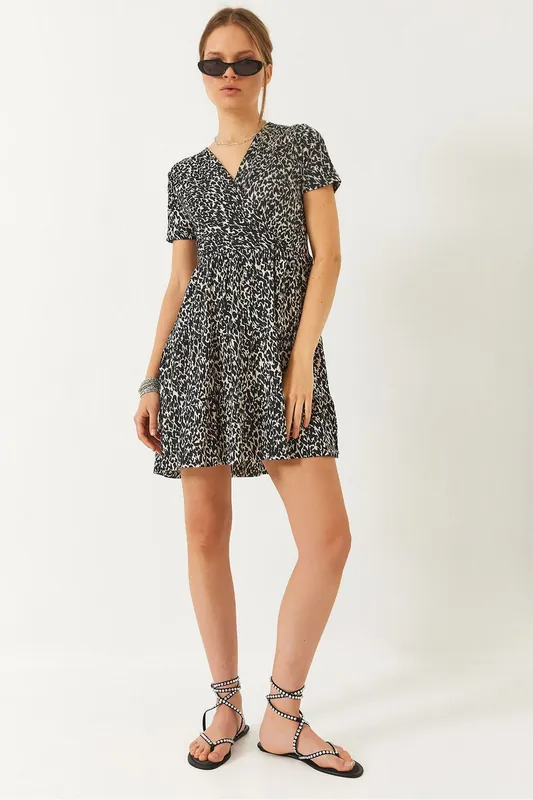 Spotted V-Neck Mini Dress