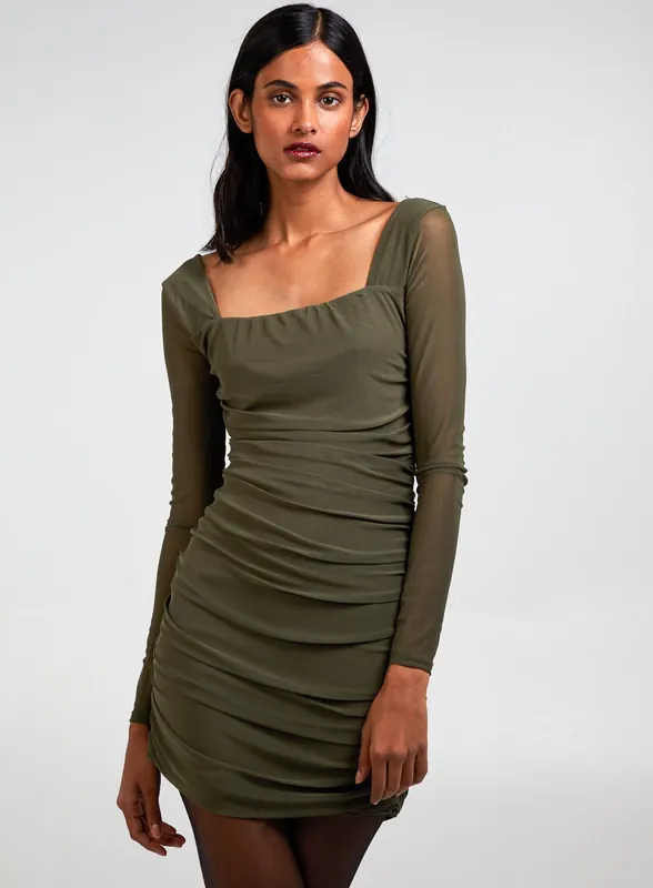 Long Sleeve Mesh Mini Dress - Pink Vanilla