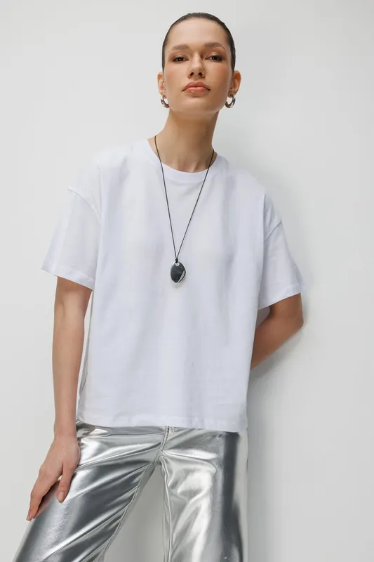 Oversized Crew Neck Plain T-Shirt with Slit