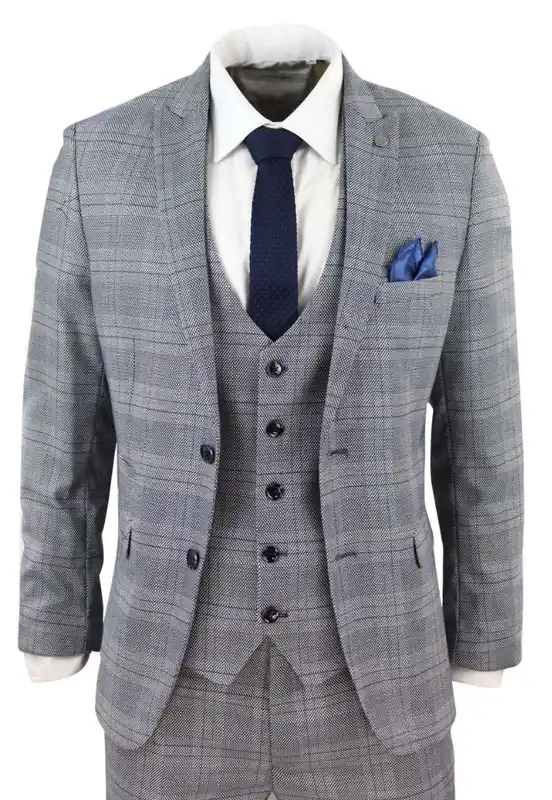 3 Piece Birdseye Check Classic Suit - Infinity Leather