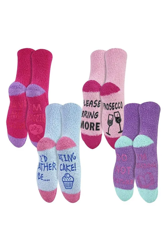 4 Pack Funny Cake Socks | Soft Fluffy Novelty Non Slip Gift Socks - Sock Snob