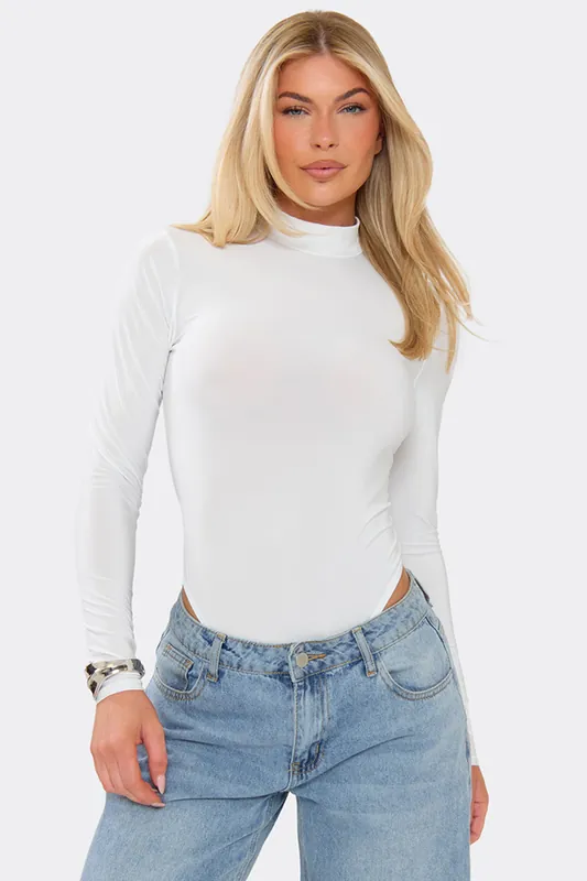 Long Sleeve High Neck Sheer Sheer Bodysuit - EGO