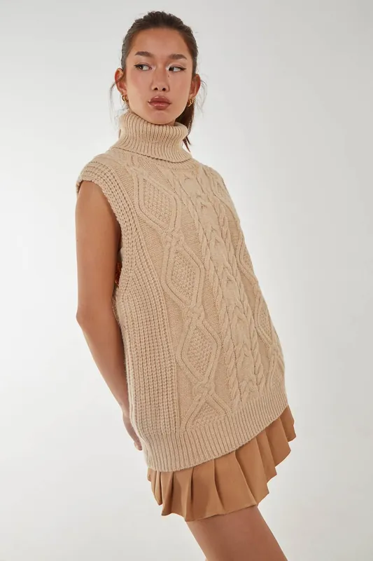 Sleeveless Knit Turtleneck - Pink Vanilla