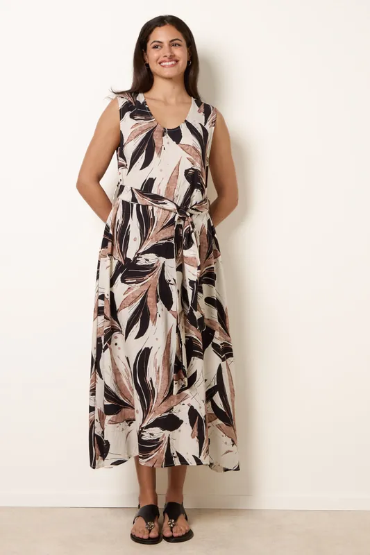 Black Leaf Print Dress - Blue Vanilla