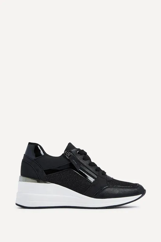 Everett Black Glitter Wedged Trainers - Linzi