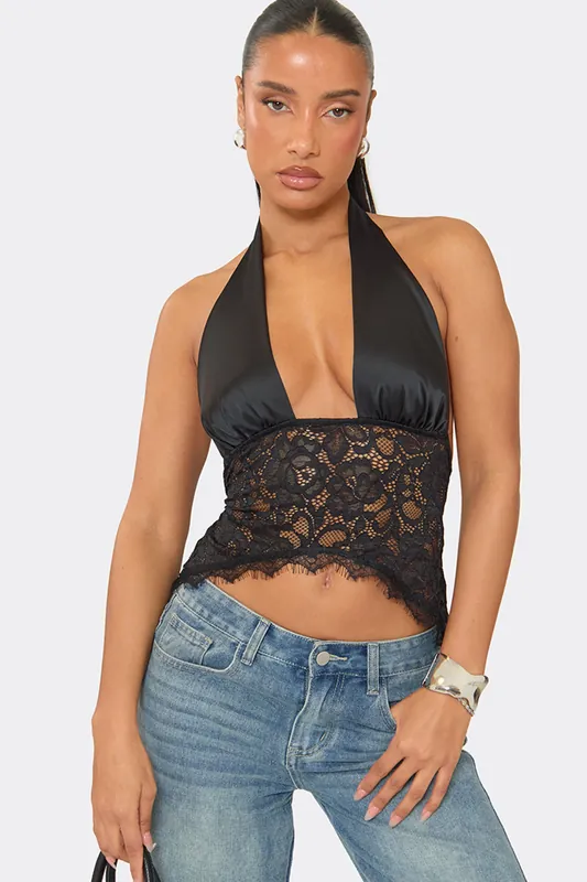 Strappy Halter Neck Lace Top - EGO