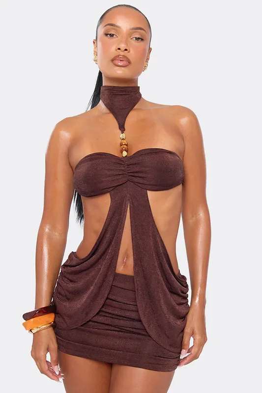 Sleeveless Beaded Mini Dress - EGO