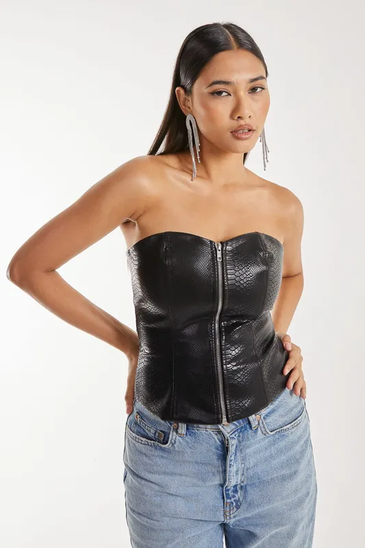 Snake PU Lace Up Corset Top - Pink Vanilla