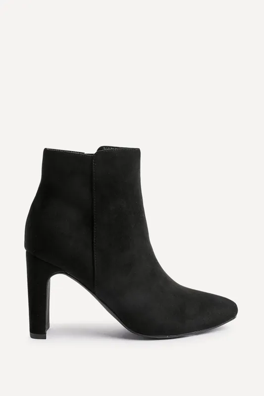 Glance Black Faux Suede Block Heel Ankle Boot - Linzi