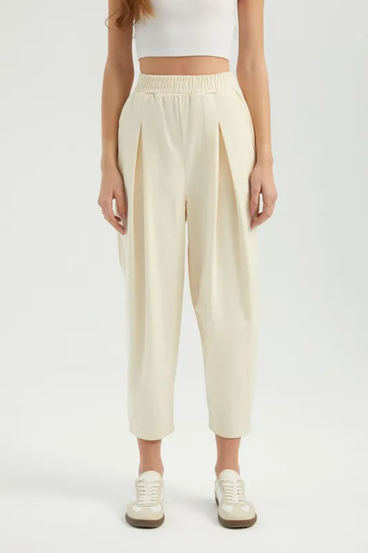 High Waist Elastic Waist Carrot fit Trousers - Hiccup