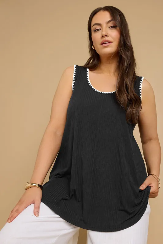 Contrast Blanket Stitch Ribbed Vest Top - Yours