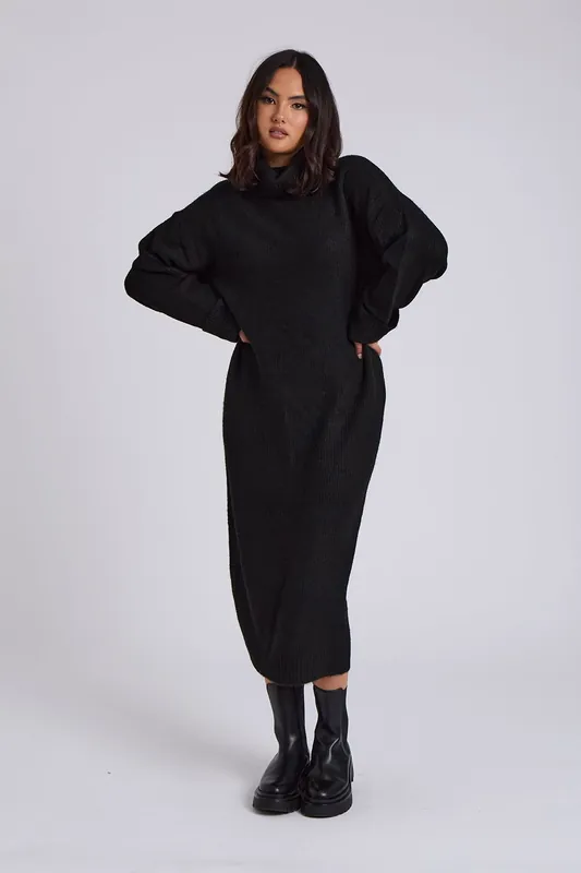Roll Neck Midi Dress - Urban Bliss