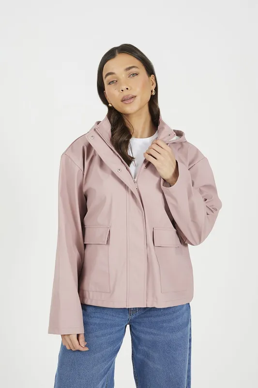 Short Rubberised Hooded Rain Mac - Brave Soul
