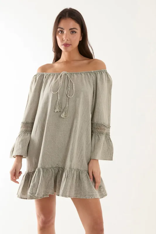 Lace Trim Tunic Dress - Blue Vanilla
