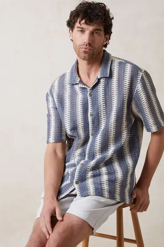 Crochet Relaxed Fit Short Sleeve Shirt - Threadbare