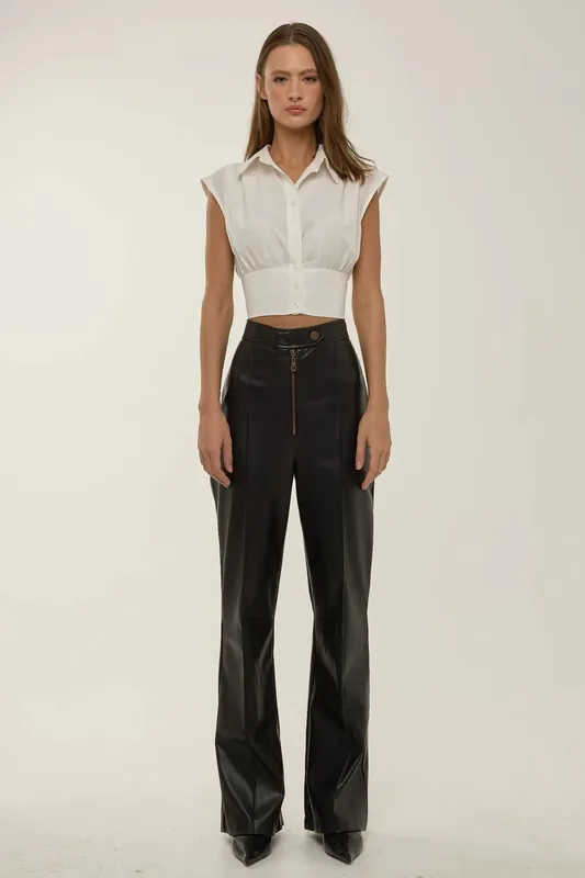 Wide Leg Faux Leather Pants - Hiccup