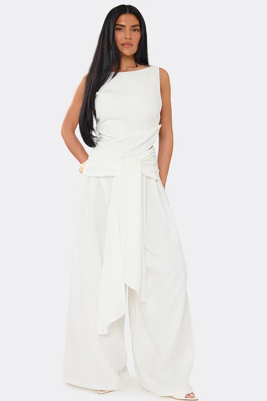 Wide Leg Tie Woven Trousers - EGO