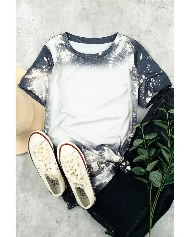 Multicolor Tie Dye Bleached Round Neck Short Sleeve T-shirt Tops
