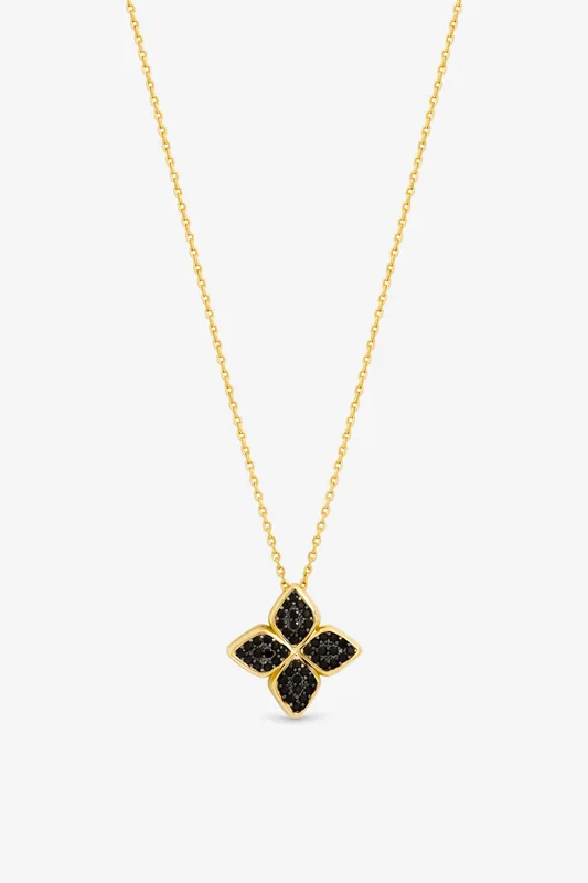 14K Gold Plated and Jet Druzy Stone Clover Pendant - Jon Richard