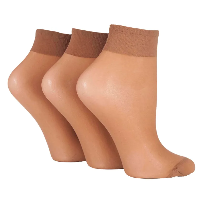 3 Pack 15 Denier 100% Nylon Ankle Highs - Sheer Lightweight Comfort