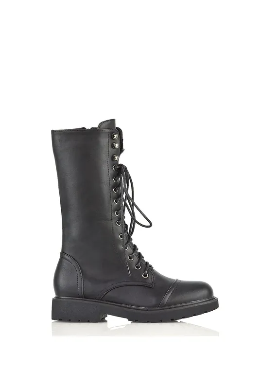 Mulan' Knee High Chunky Mid-Calf Military Lace up Combat Boots