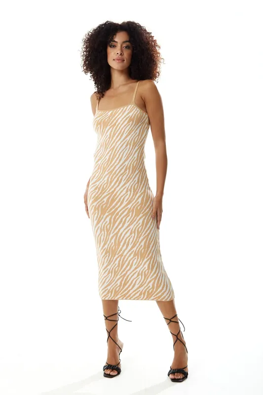 Knitted Dress in Cream and White Zebra - Liquorish