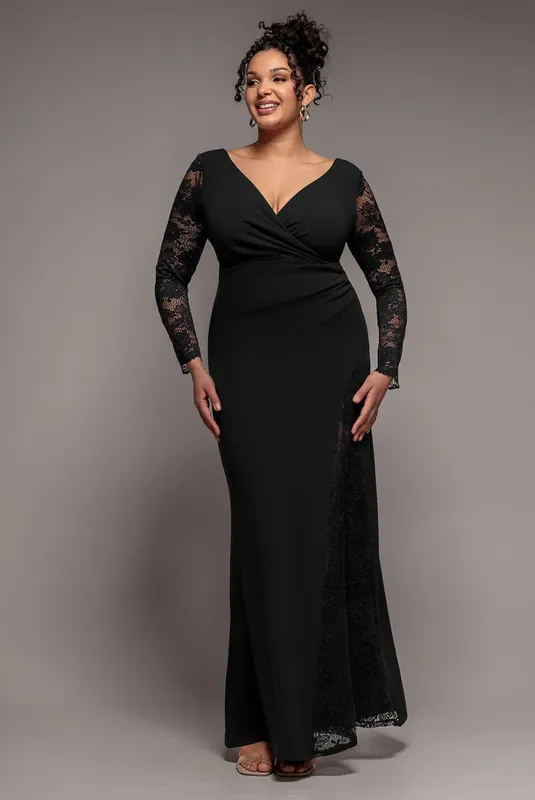Scuba & Lace Wrap Maxi Dress - Goddiva