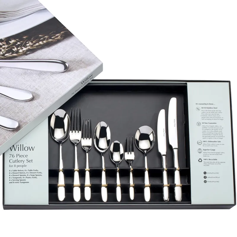 'Willow' Stainless Steel 76 Piece 8 Person Gift Boxed Cutlery Set - Arthur Price