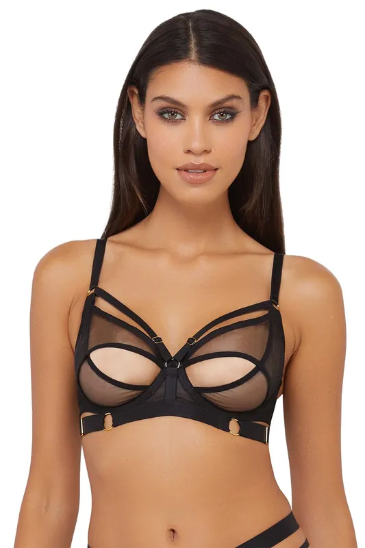 Black Mesh Overlay Thick Strap 'Bra' - Wolf & Whistle