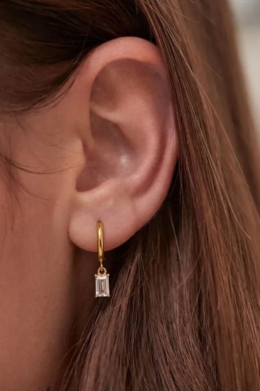 Gold Plated Diamante Charm Hoop Earrings - Serla
