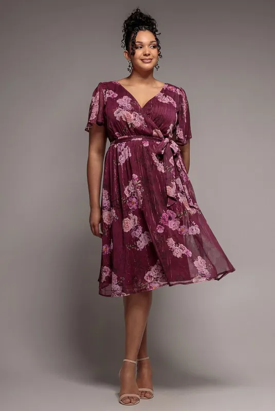 Floral Print Wrap Chiffon Midi Dress - Goddiva