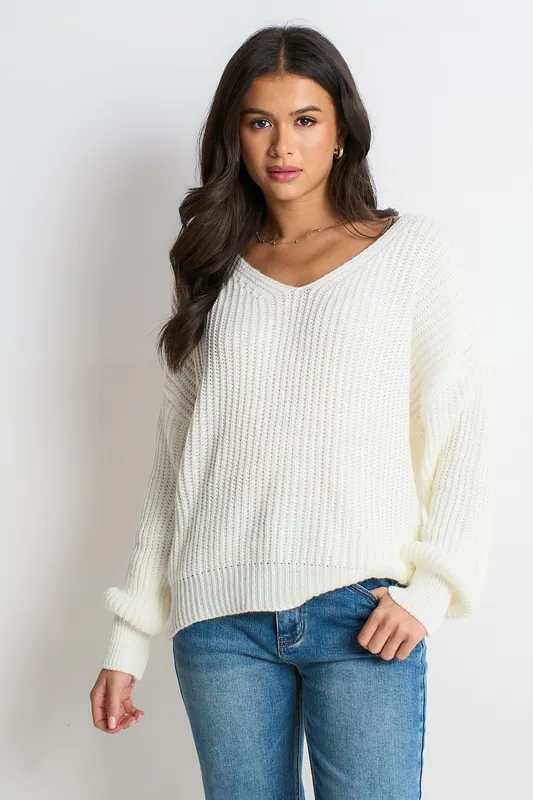 Cream Chunky Knit Oversized Jumper - Gini London