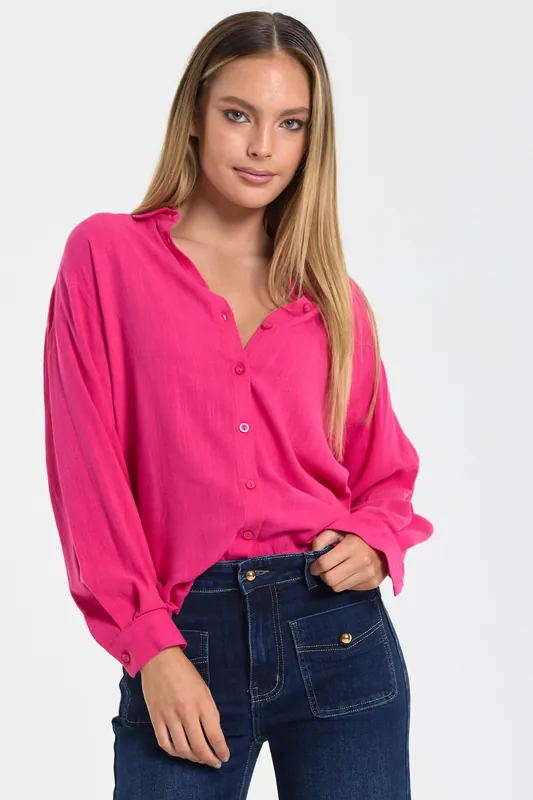 Hot Pink Linen Blend Relaxed Shirt - Liquorish