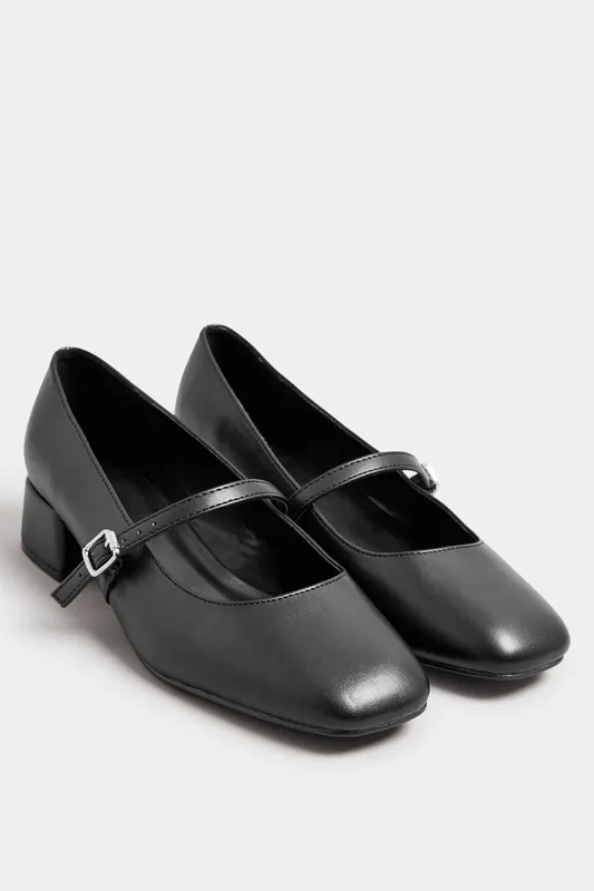 Extra Wide Fit Faux Leather Mary Jane Block Heels - Yours