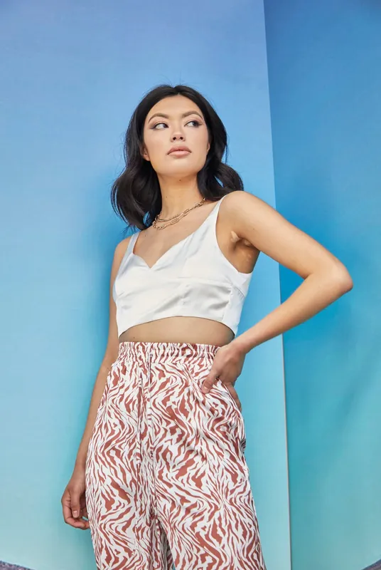 Off White Satin Crop Top - Shnoo