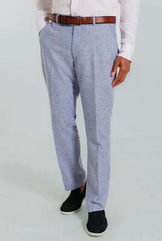 Light Blue Linen Suit Trousers - Dobell