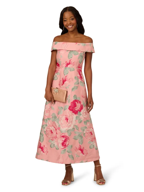Off Shoulder Jacquard Dress - Adrianna Papell
