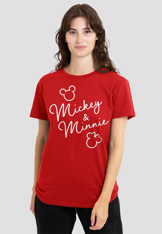 Mickey And Minnie Classic Signatures T-Shirt, Red