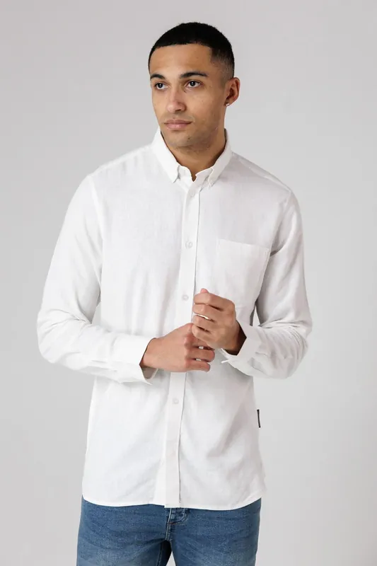 Linen Blend Long Sleeve Chest Pocket Shirt - French Connection