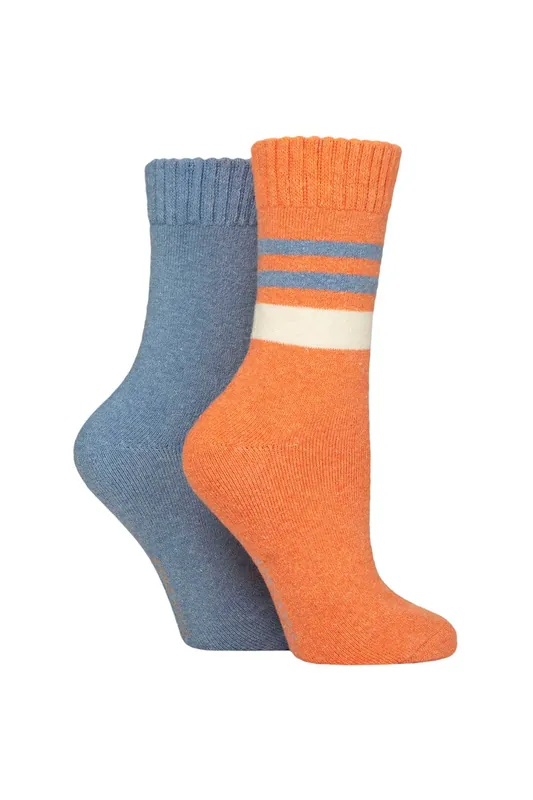 2 Pair Wool Mix Striped and Plain Boot Socks - SOCKSHOP
