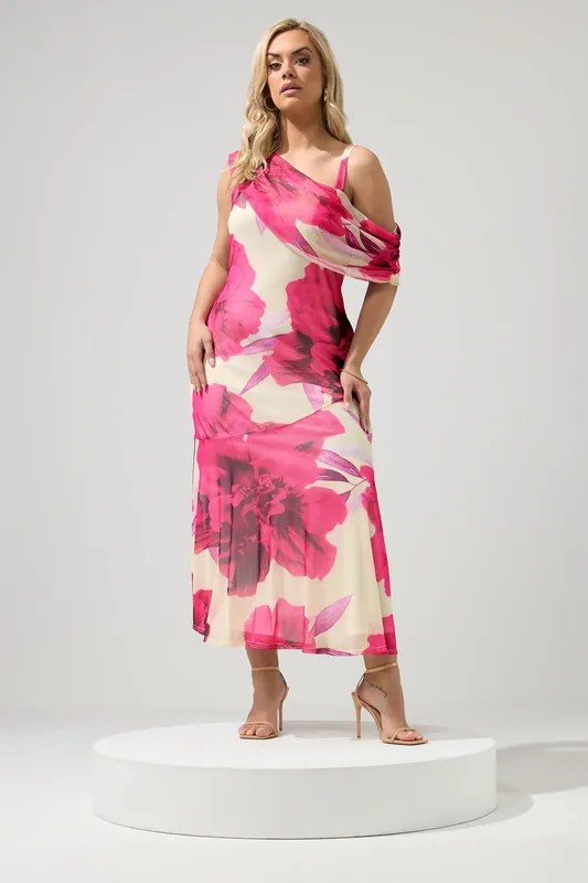 Floral Drape Shoulder Dress - Yours